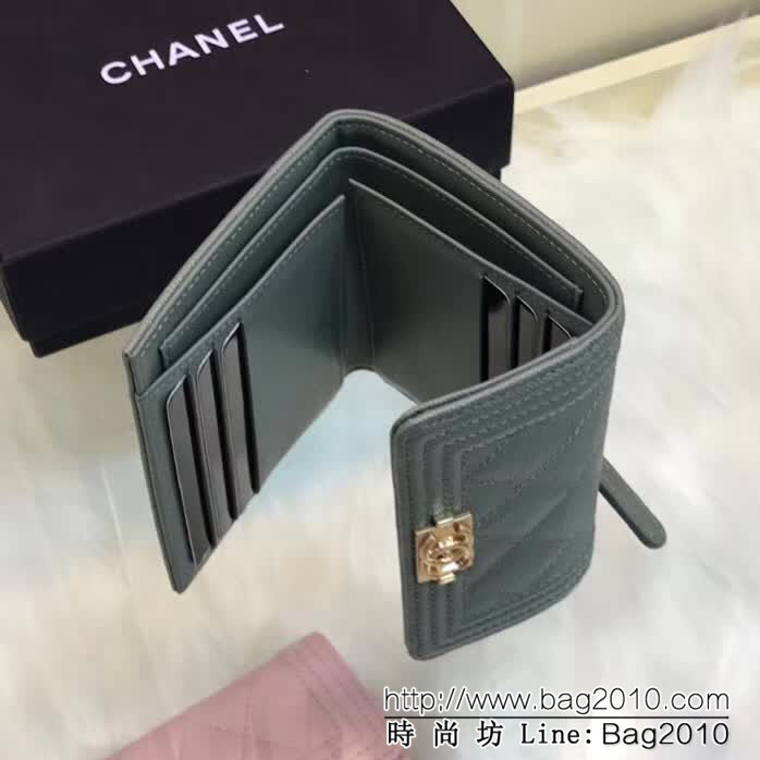 CHANEL香奈兒 新款leboy短三折錢包 荔枝牛皮綾格紋 復古金扣 80734  DJC3155